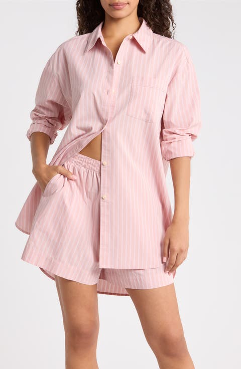 Oversize Stripe Cotton Short Pajamas