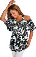 Jessica London Stretch Knit Cold Shoulder Ruffle Tunic