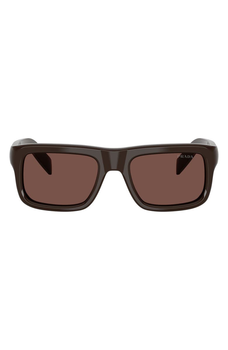 Prada 56mm Rectangular Sunglasses, Main, color, Cigar / Black Chocolate