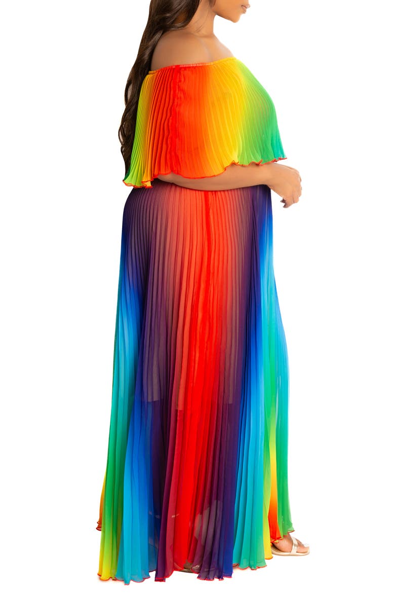 Floral Pleated Off the Shoulder Maxi Dress, Alternate, color, MULTI