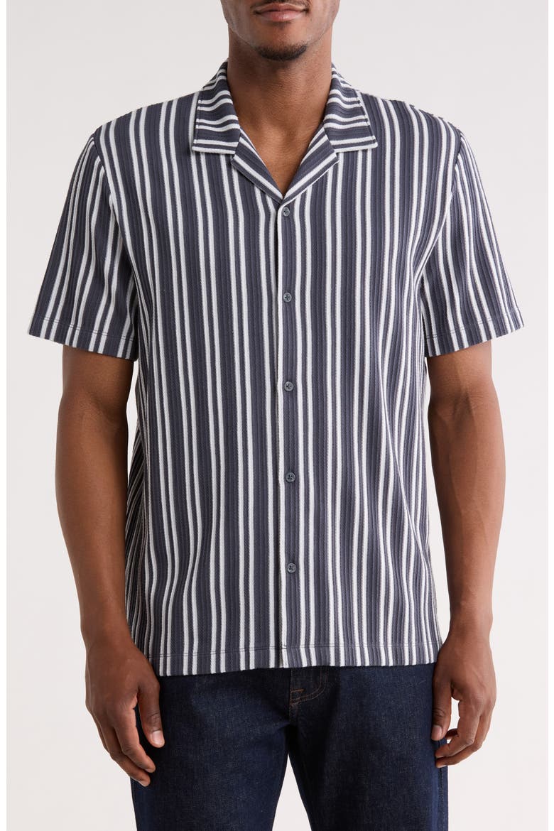Stripe Camp Shirt, Main, color, INDIGO BLUE/ OFF-WHITE STRIPE