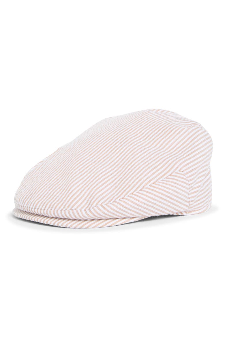 Ivy Stripe Seersucker Newsboy Cap, Main, color, CAMEL