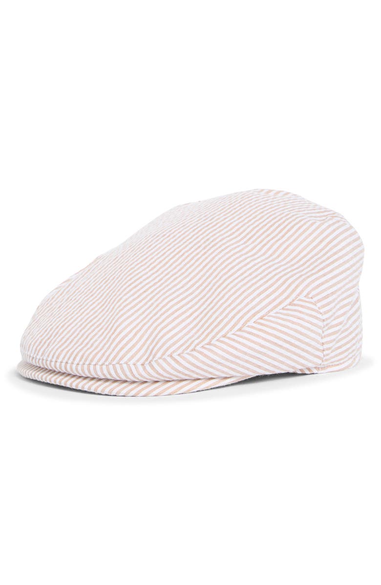 Brooks Brothers Ivy Stripe Seersucker Newsboy Cap, Main, color, Camel