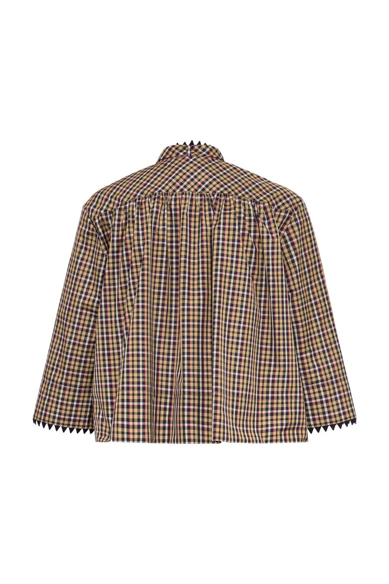 Vichy Tafeta Blouse With Bow Tie, Alternate, color, Navy/Sand