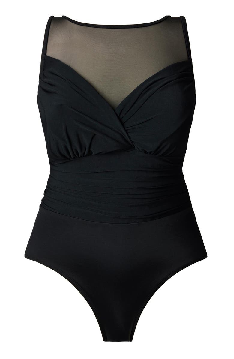 Longitude Scoopback Mesh Highneck One-Piece Swimsuit, Alternate, color, Black