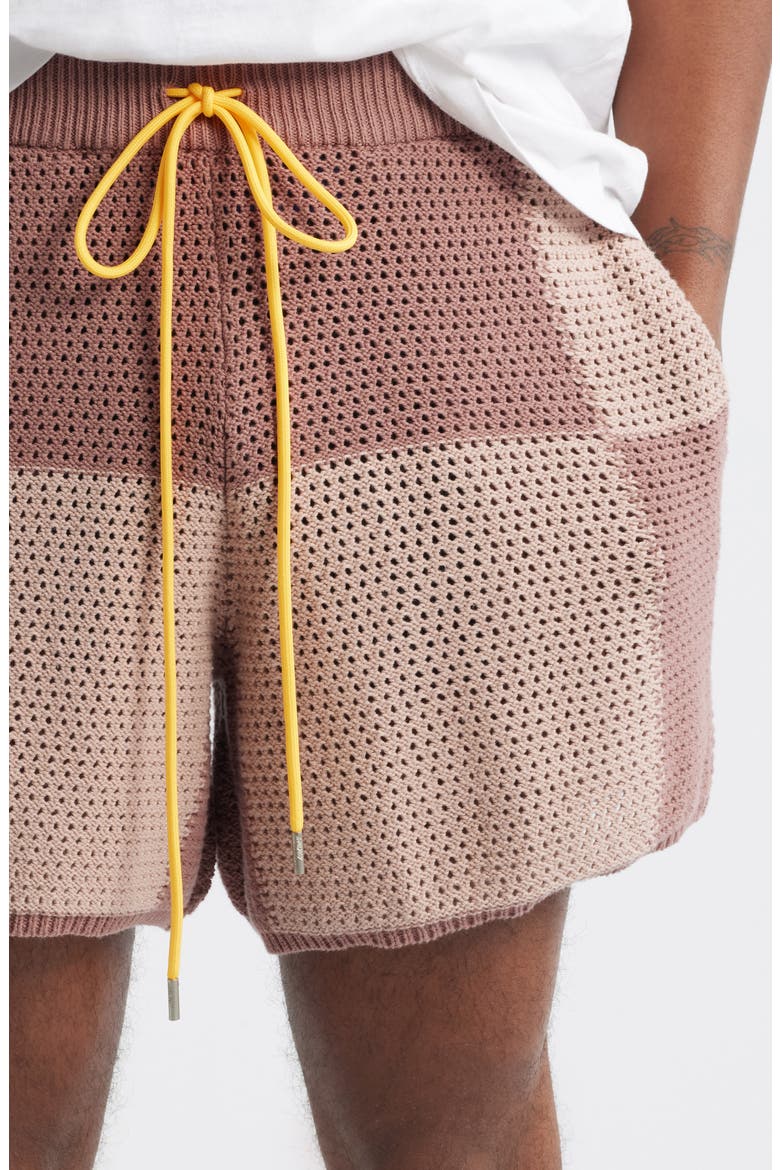 Checker Patchwork Mesh Knit Shorts, Alternate, color, MAUVE
