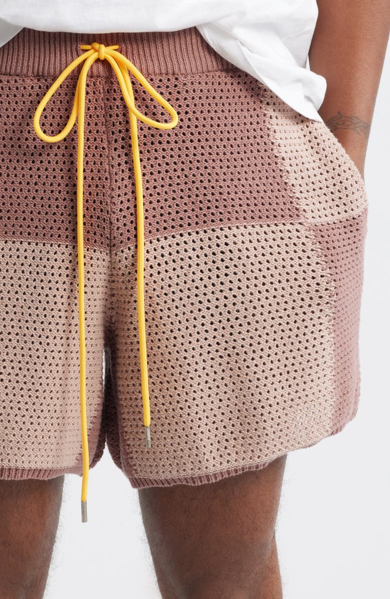 DIET STARTS MONDAY Checker Patchwork Mesh Knit Shorts, Alternate, color, 