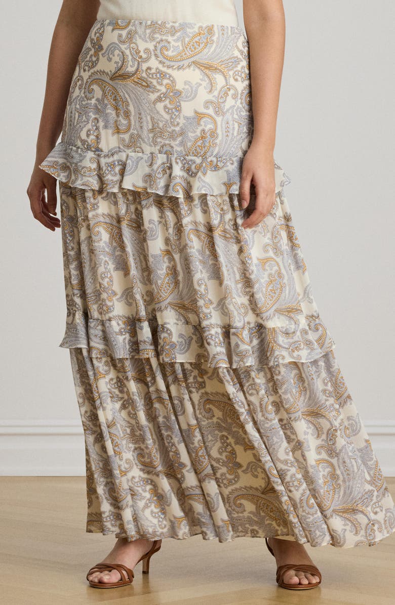 Lauren Ralph Lauren Paisley Ruffle Tiered Maxi Skirt, Alternate, color, Cream/ Multi