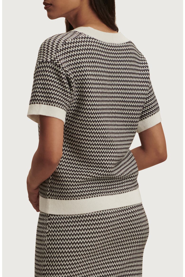 Dora Short Sleeve Cotton Sweater, Alternate, color, SNOW WHITE / BLACK