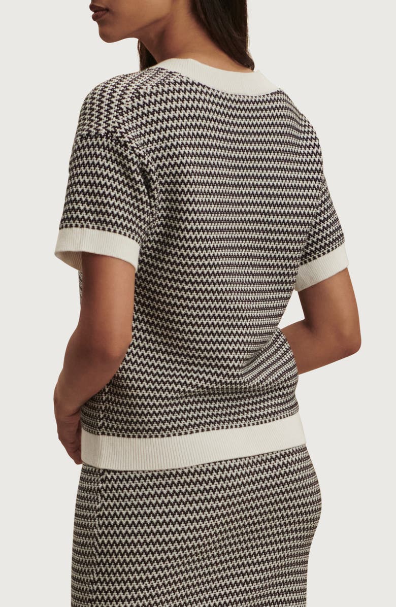 Varley Dora Short Sleeve Cotton Sweater, Alternate, color, Snow White / Black