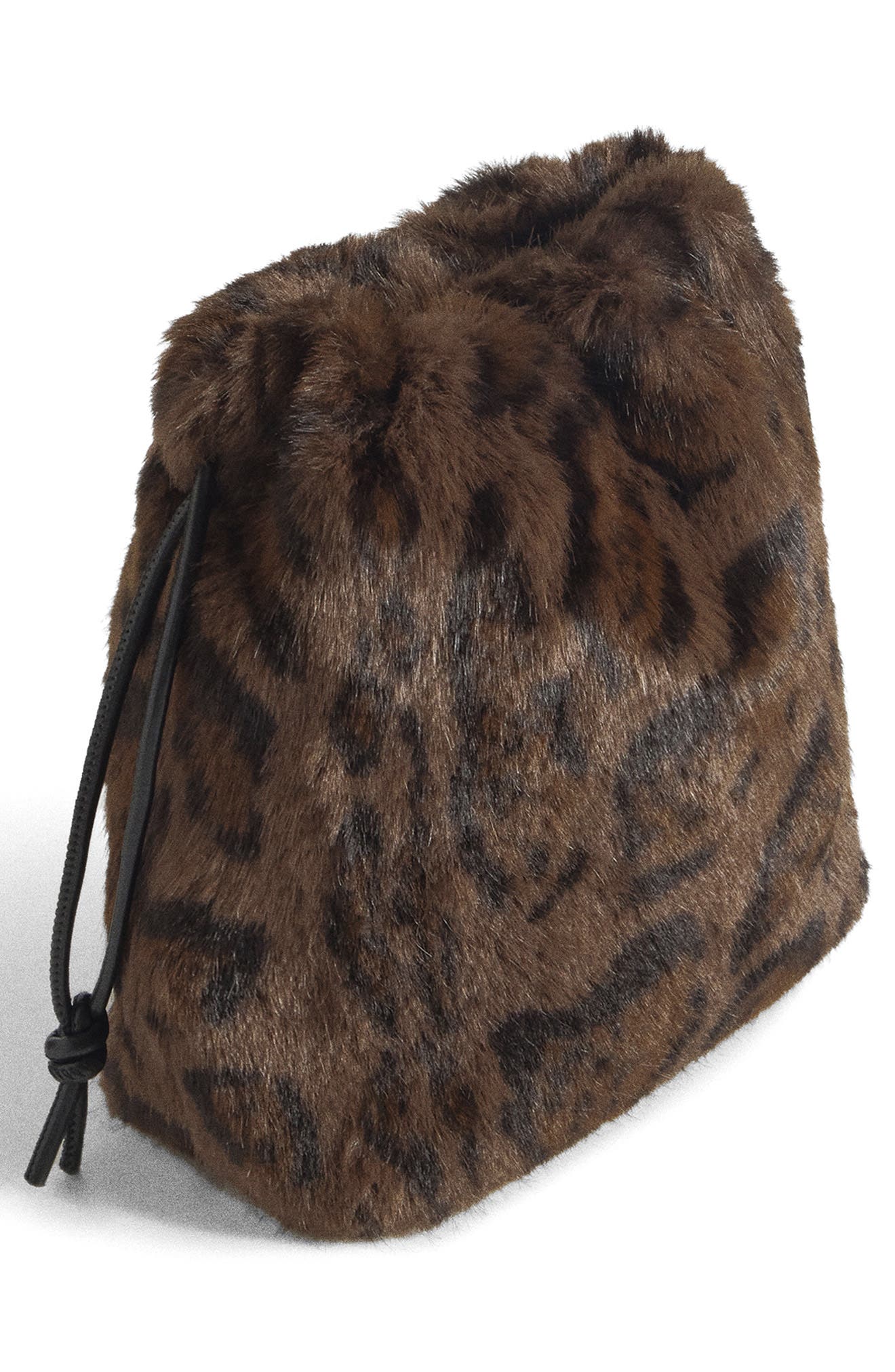 Solene Faux Fur and Leather Pouch Wristlet, Main, color, LEOPARD FUR