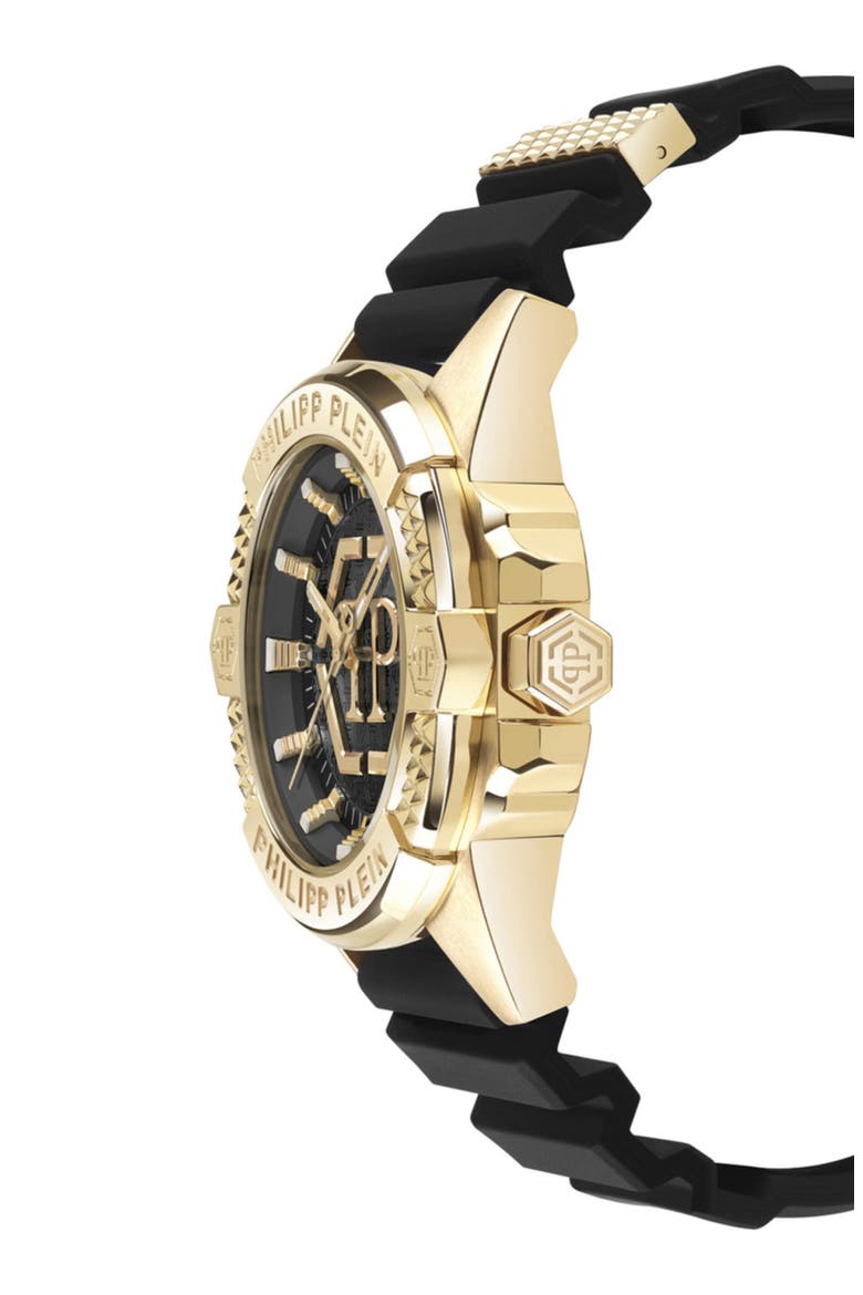 Plein Majesty Silicone Strap Watch, 45mm, Alternate, color, IP YELLOW GOLD