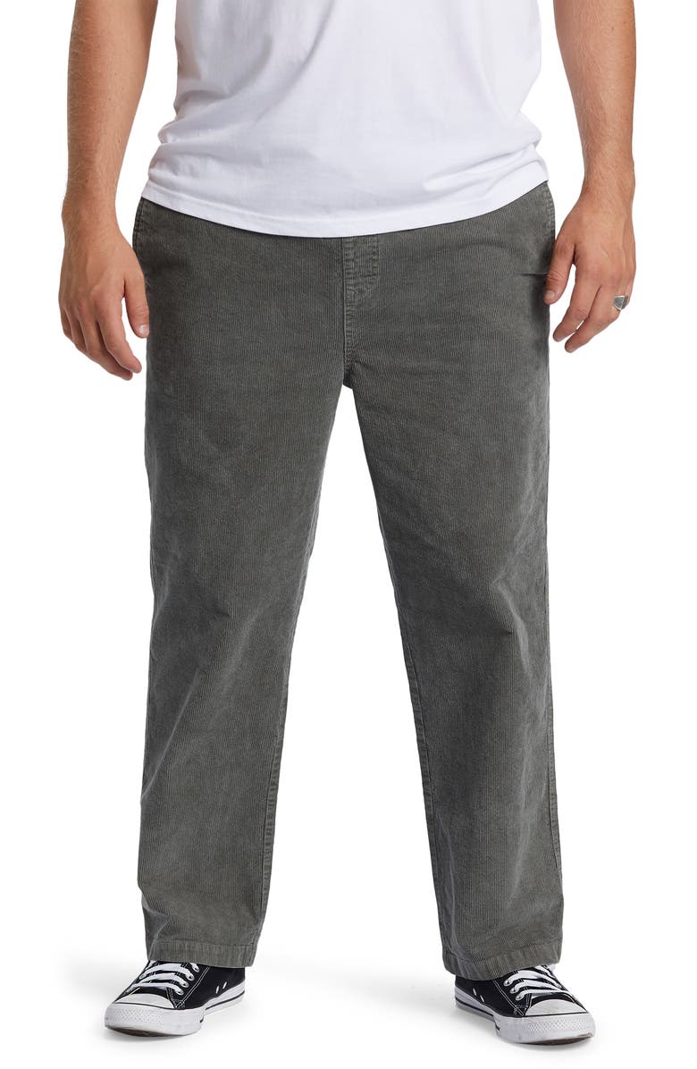Billabong Larry Relaxed Straight Leg Corduroy Drawstring Pants, Main, color, Slate Green