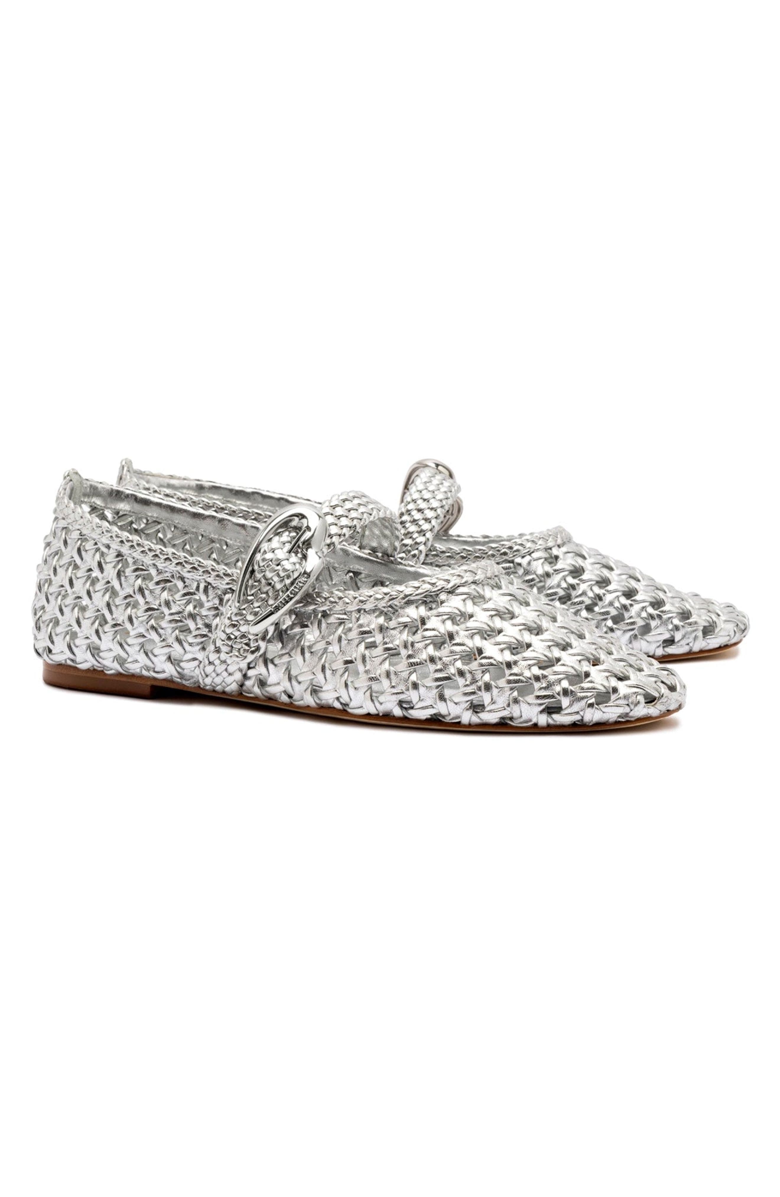 Larroudé Verona Macrame Ballet Flat, Alternate, color, Silver