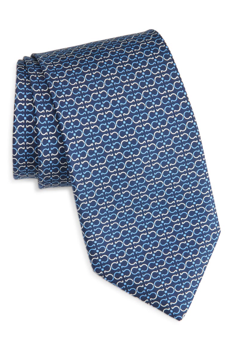 Zelig Gancini Print Silk Tie, Main, color, BLU MARINE