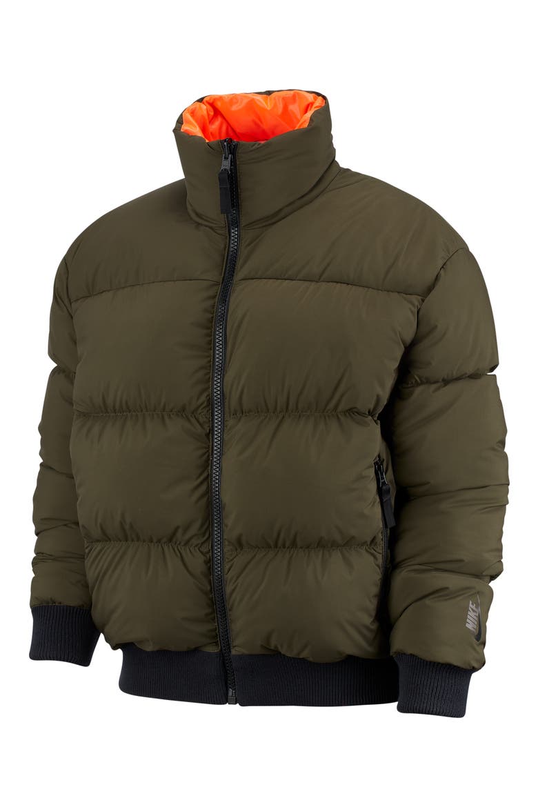 NRG Reversible Down Fill Puffer Jacket, Main, color, CARGO KHAKI/ CRIMSON/ BLACK