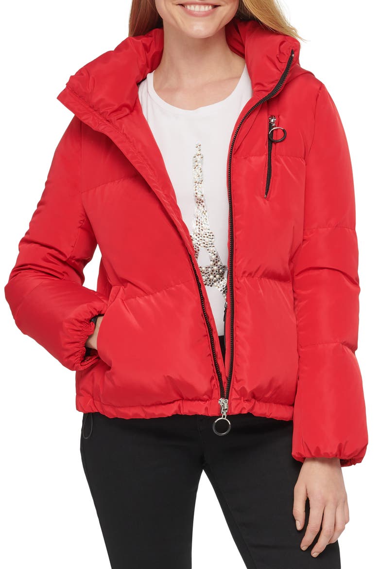Cropped Hooded Puffer Coat, Main, color, RED