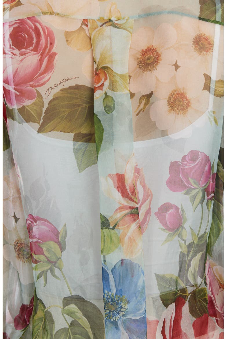 Floral Print Balloon Sleeve Silk Organza Blouse, Alternate, color, BLUE FLORAL