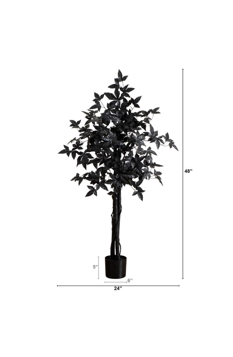 NEARLY NATURAL 4-ft Artificial Halloween Black Maple Tree with Natural Trunk, Alternate, color, Black