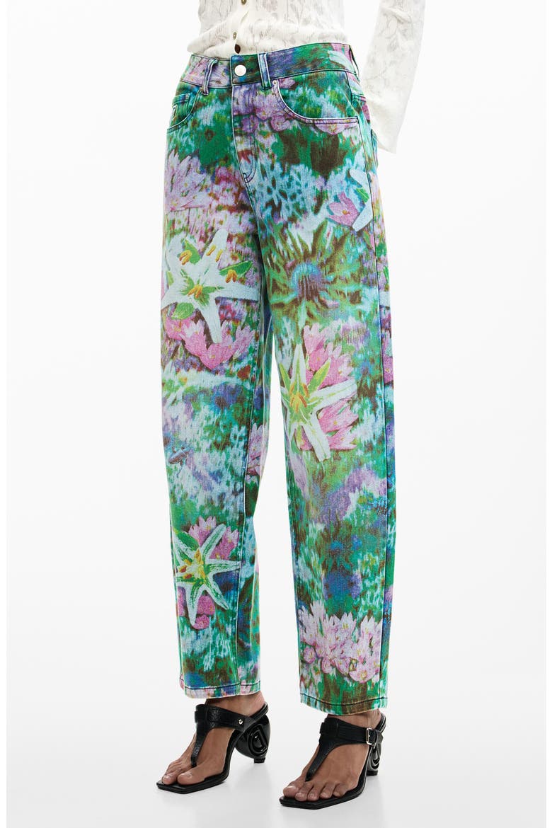 Wild Garden Print Straight Leg Jeans, Main, color, MEDIUM BLUE