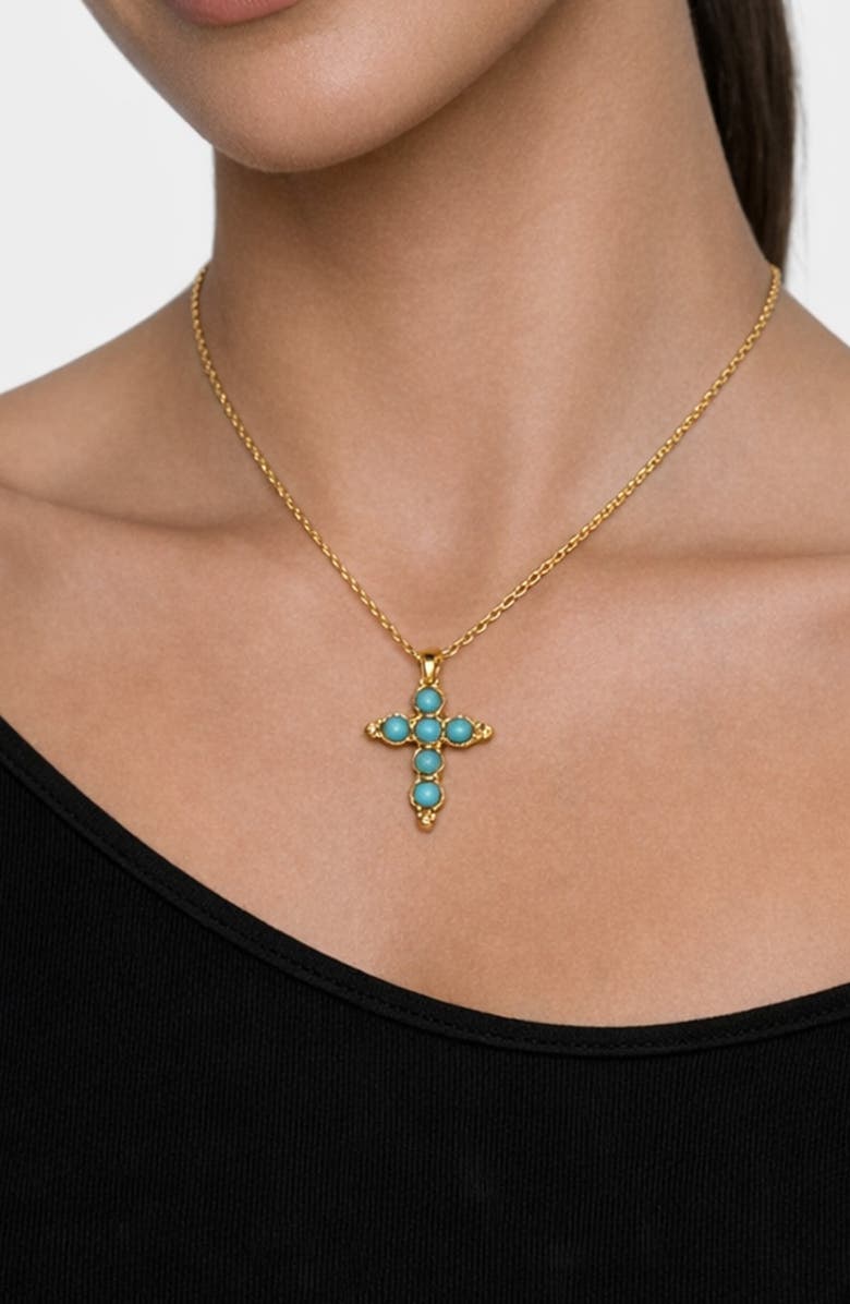 ARGENTO VIVO Turquoise Cross Pendant Necklace, Alternate, color, Gold