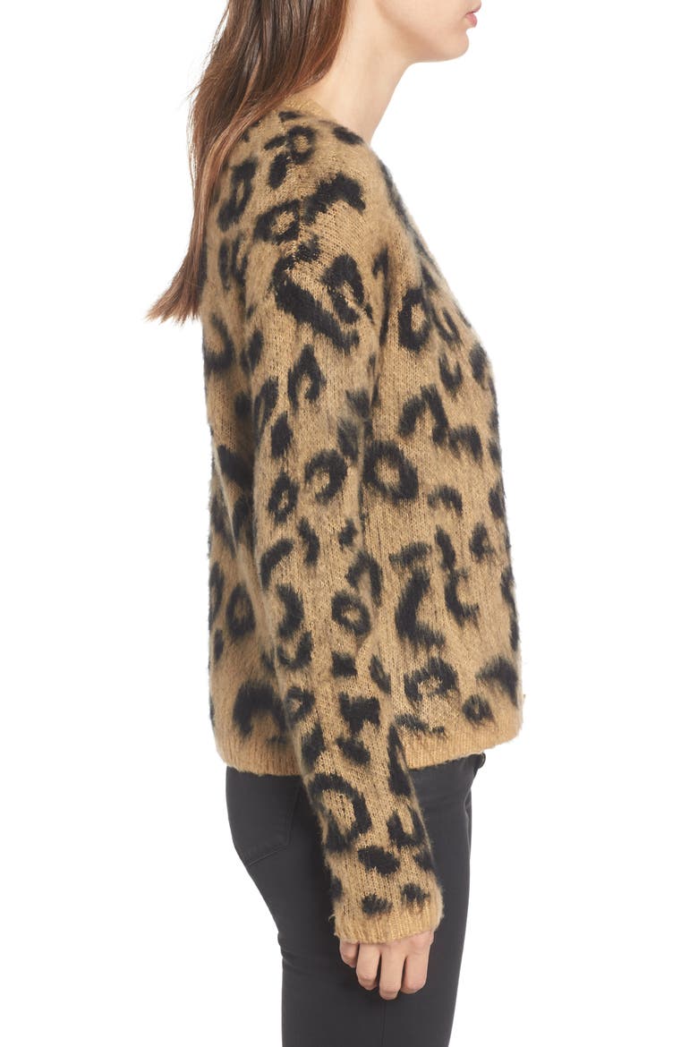 Leopard Print Jacquard Cardigan, Alternate, color, TAN LEOPARD