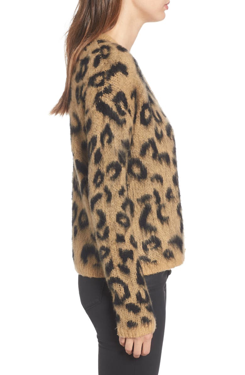 BP. Leopard Print Jacquard Cardigan, Alternate, color,
