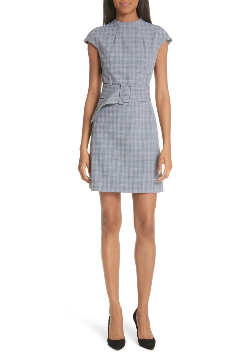 McClair Plaid Mod Belted Sheath Dress, Main, color, BLACK/ WHITE