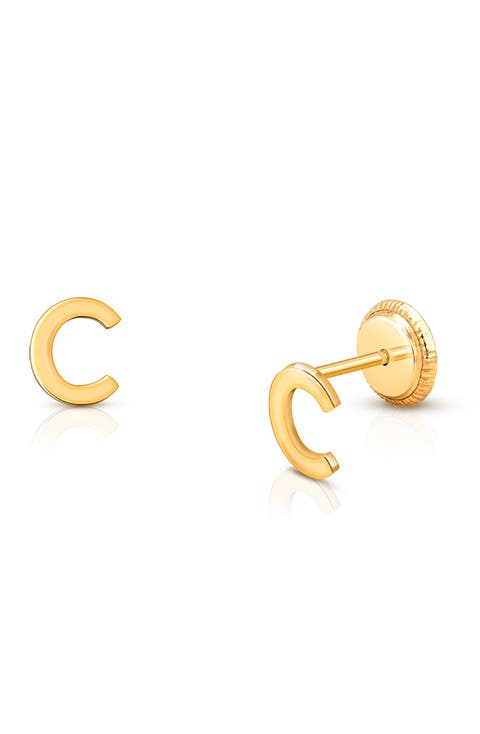 14K Gold Initial Studs Screw Back Earrings