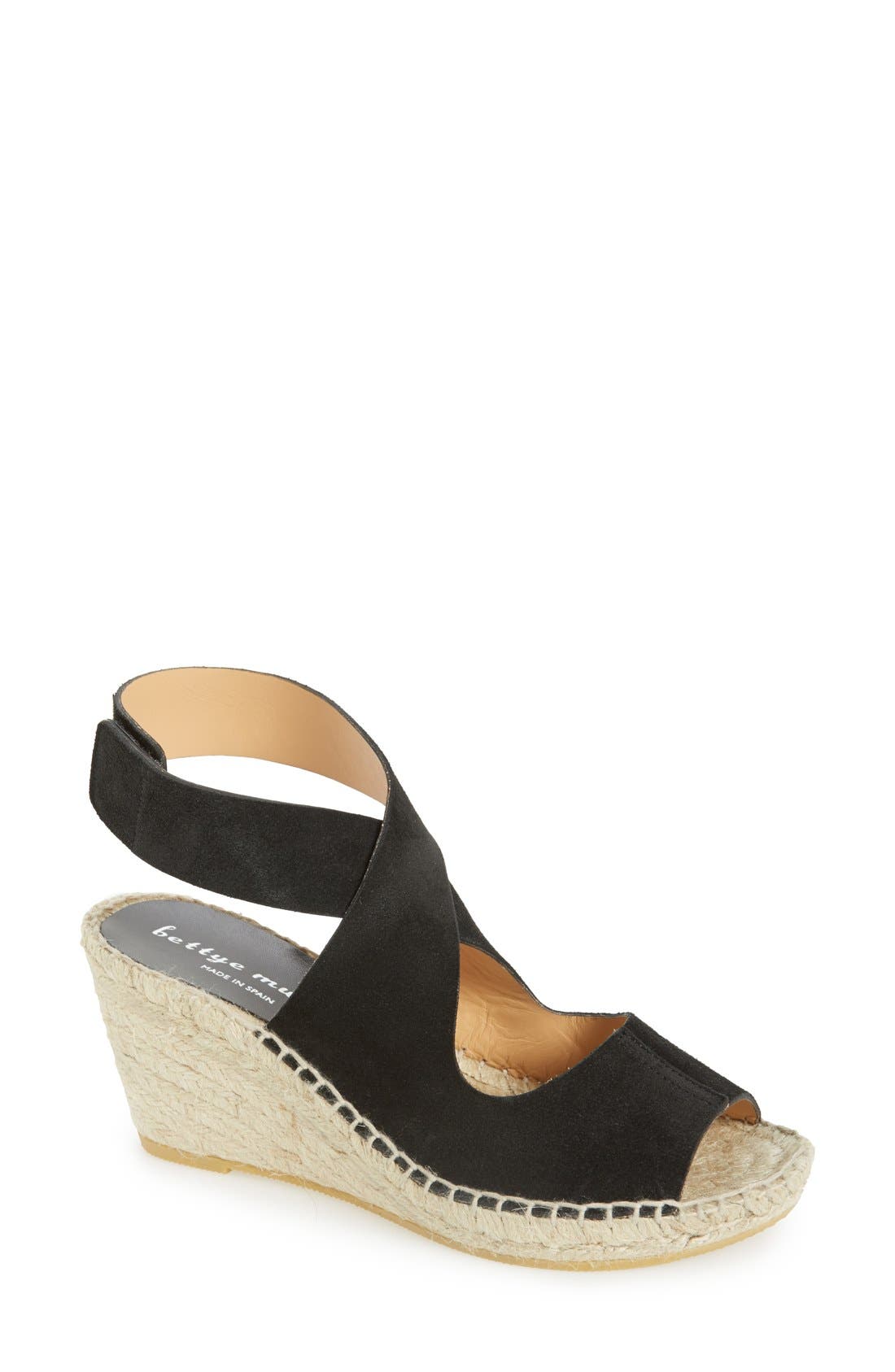 'Mobile' Leather Wedge Espadrille Sandal, Main, color, BLACK SUEDE