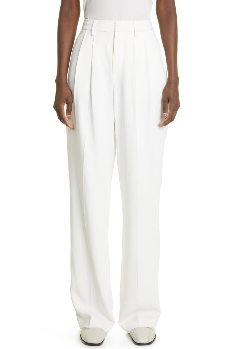 Pleat Front Stretch Trousers, Main, color, 110 IVORY