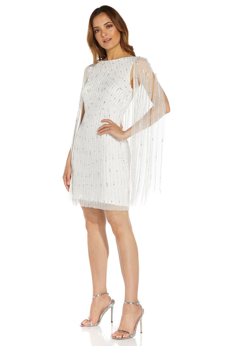 Adrianna Papell Beaded Cocktail Cape Dress, Alternate, color,