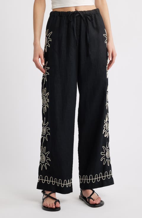 Emmie Drawstring Wide Leg Linen Pants