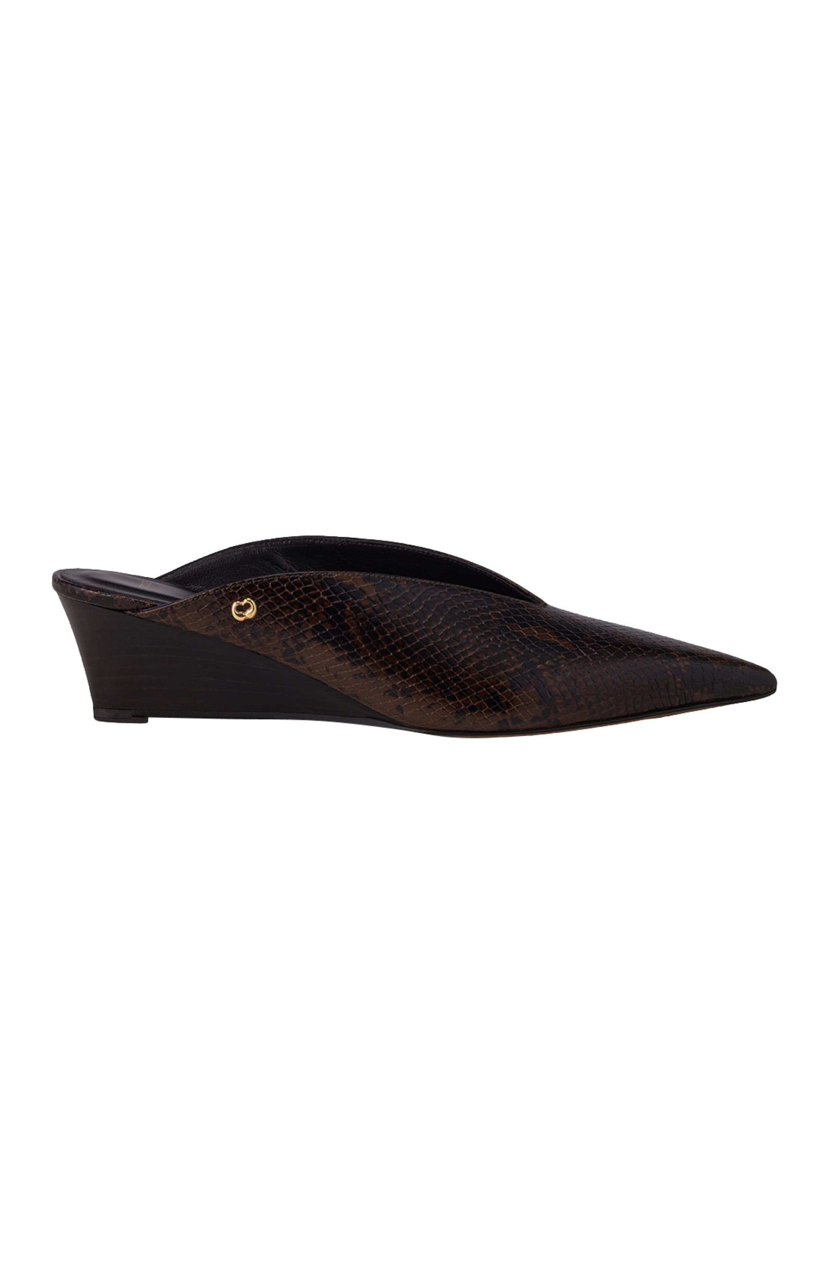 Embossed leather wedge mules, Main, color, Brown snake print