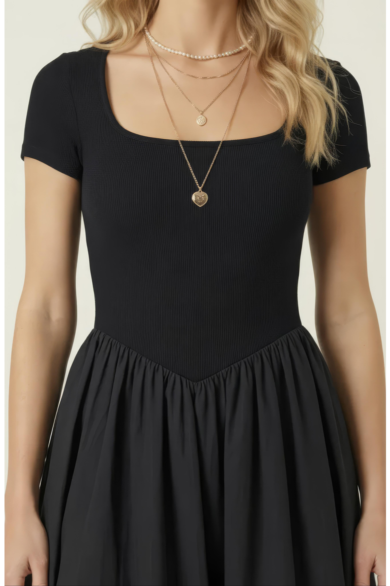 Short Sleeve Bubble Hem Midi Dress, Alternate, color, Black
