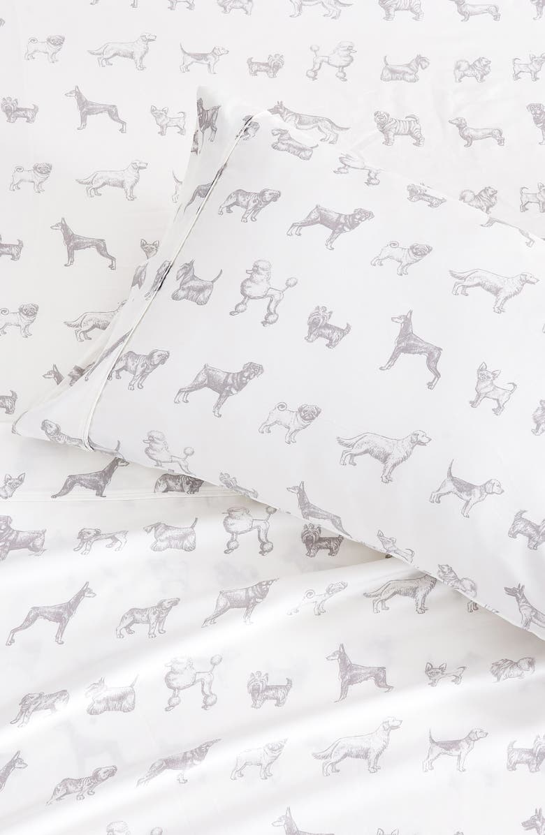 MELANGE HOME Dog 400 Thread Count Cotton Sheet Set, Alternate, color, Grey