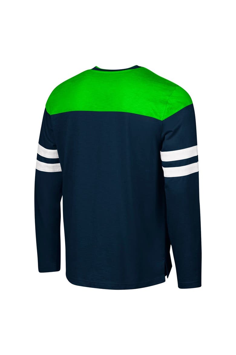 Men's G-III Sports by Carl Banks College Navy/Neon Green Seattle Seahawks Adaptive Hail Mary Long Sleeve T-Shirt, Alternate, color, College Navy