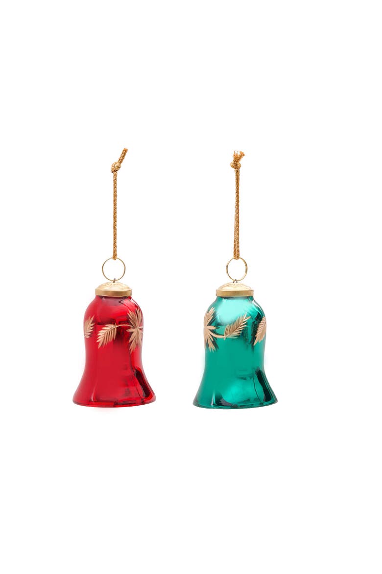 Glass Christmas Bell Christmas Tree Ornament Set  of 2, Main, color, Green