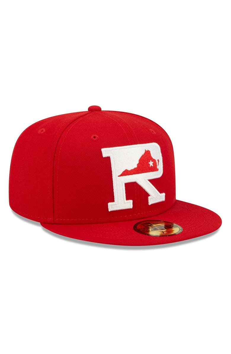 New Era Men's New Era Red Richmond Flying Squirrels Fauxback Theme Night 59FIFTY Fitted Hat, Alternate, color,