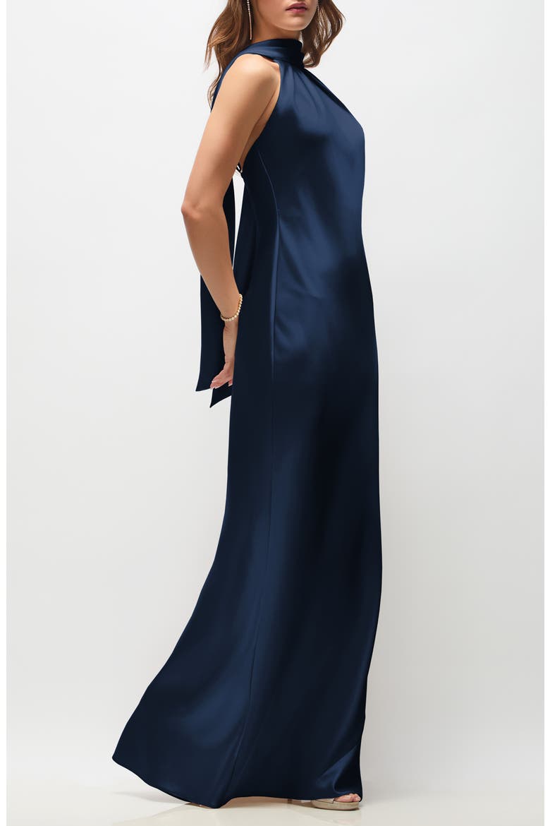 Anais Scarf Neck Satin Charmeuse Gown, Alternate, color, MIDNIGHT