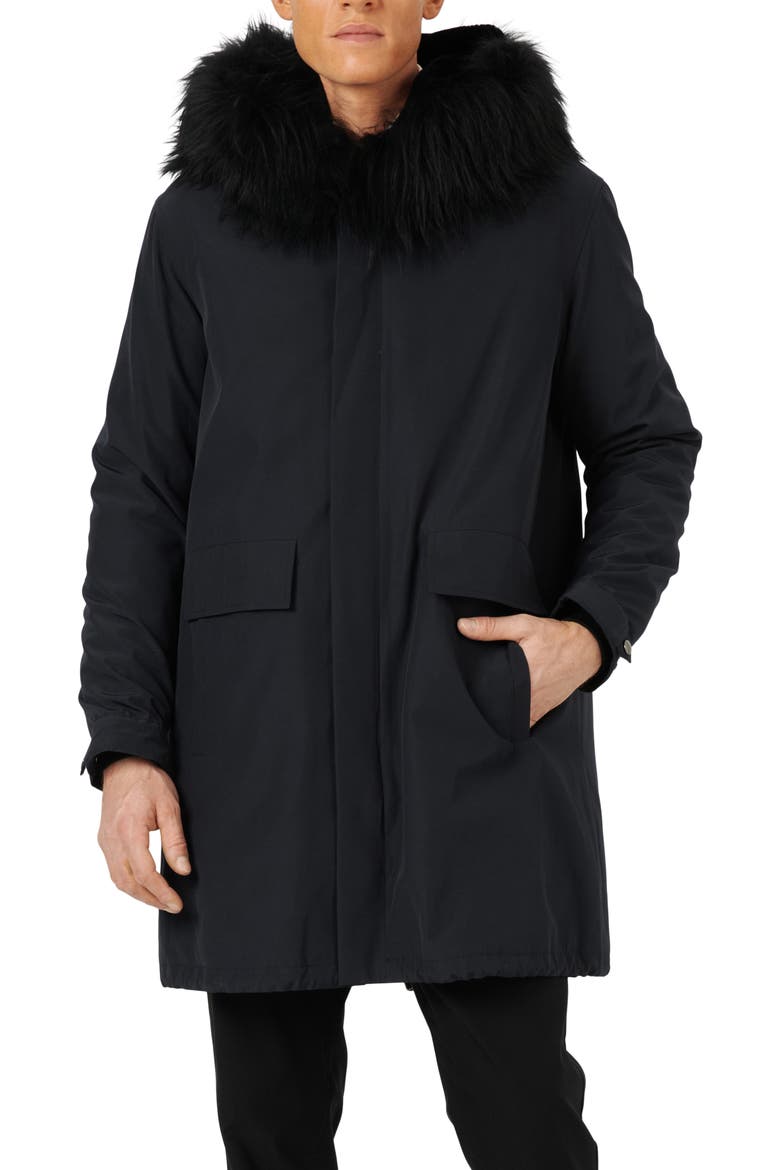 Parka With Genuine Shearling Trim, Main, color, NAVY/BLACK