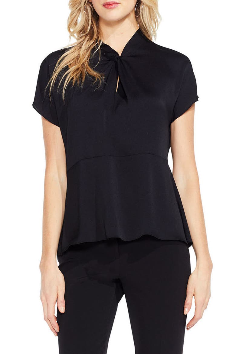 Twist Mock Neck Blouse, Main, color, RICH BLACK