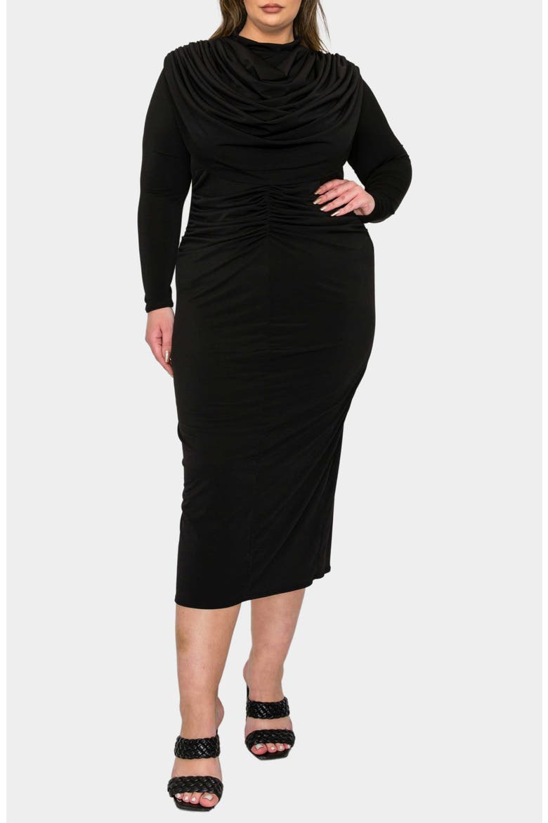 Aurora Elegance Long Sleeve Body-Con Midi Dress, Alternate, color, BLACK