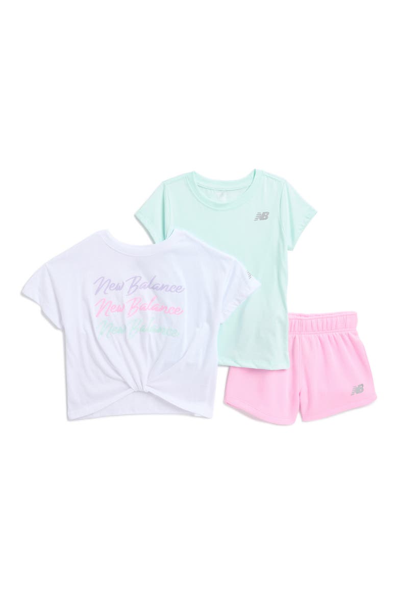Kids' 3-Piece Tee & Fleece Shorts Set, Main, color, ORBIT PINK