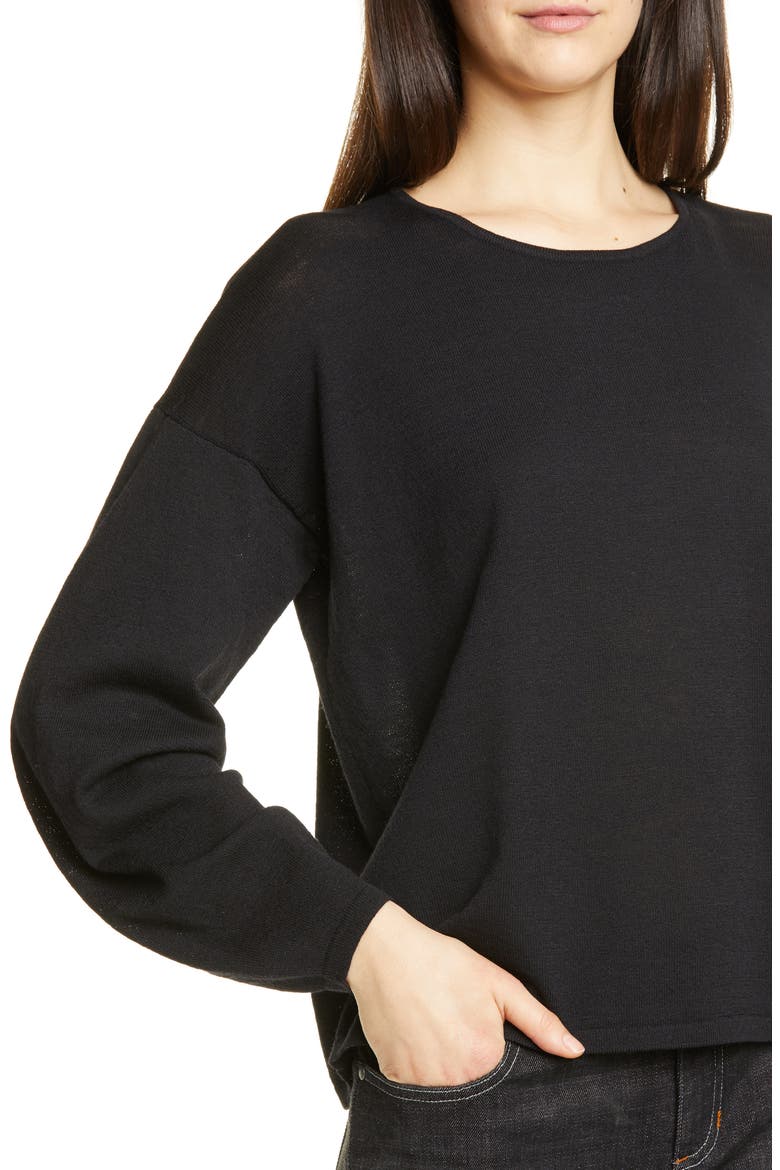 Round Neck Box Wool Sweater, Alternate, color, BLACK