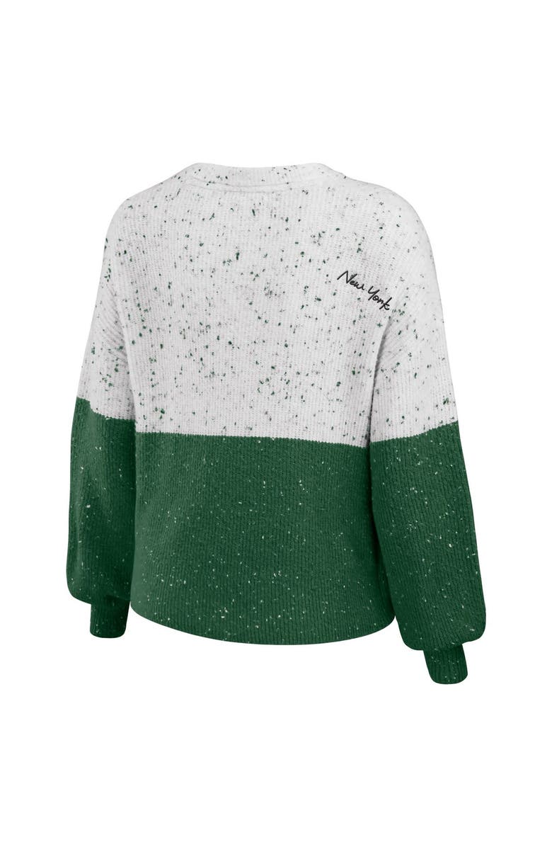 WEAR by Erin Andrews Women's WEAR by Erin Andrews White/Green New York Jets Color-Block Pullover Sweater, Alternate, color,