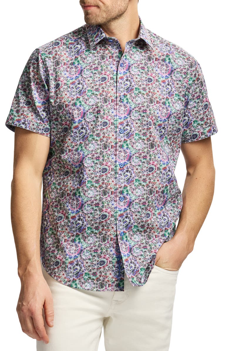 Robert Graham Elmore Short Sleeve Cotton Button-Up Shirt, Main, color, Blue Multi