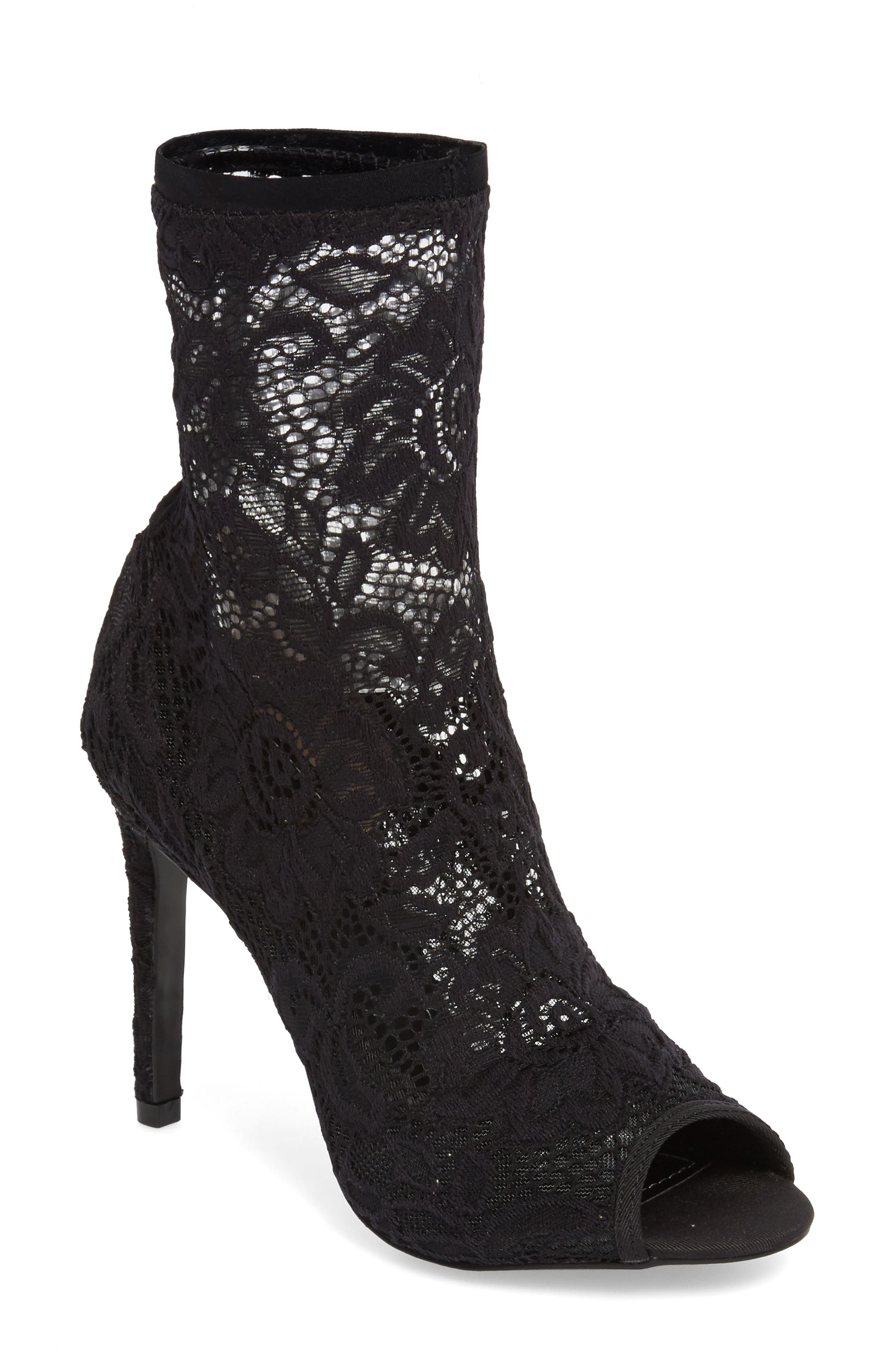 Imaginary Lace Sock Bootie, Main, color, BLACK FABRIC