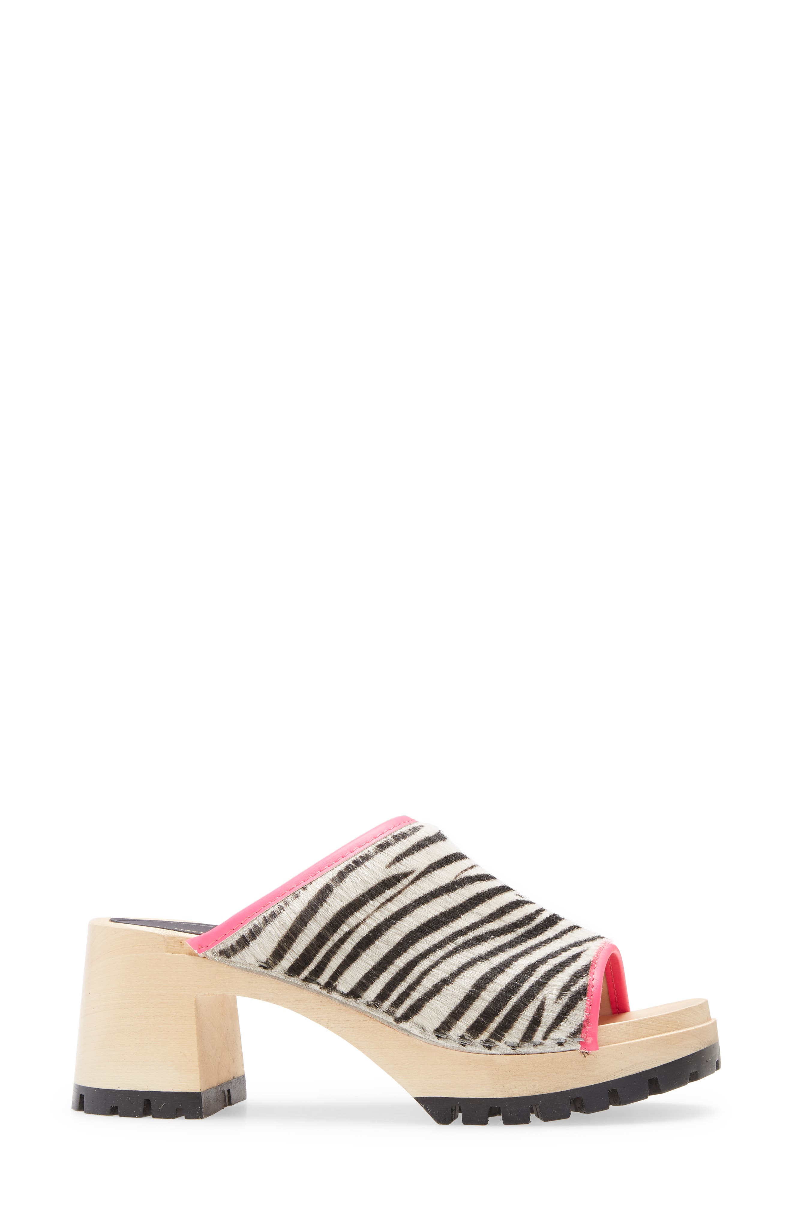 Genuine Calf Hair Slide Sandal, Alternate, color, ZEBRA PRINT/ NEON PINK LEATHER