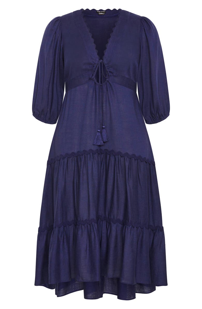 City Chic Coral Scallop Trim Tiered Maxi Dress, Main, color, Navy